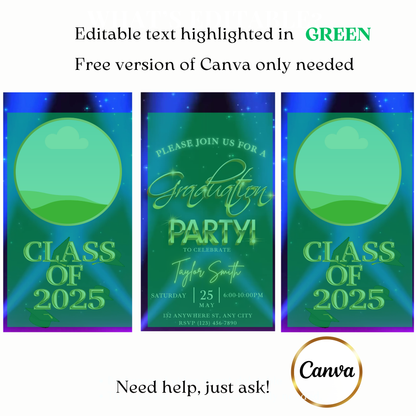 Achievement celebration video invite blue stars theme