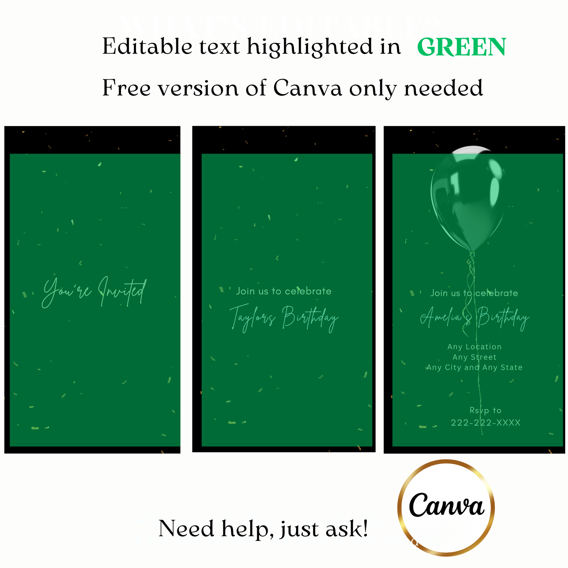 Elegant Balloon Birthday Party Video Invitation – Gold Confetti Animated Evite with Music