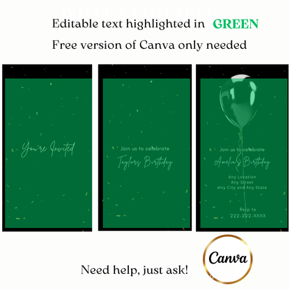 Elegant Balloon Birthday Party Video Invitation – Gold Confetti Animated Evite with Music