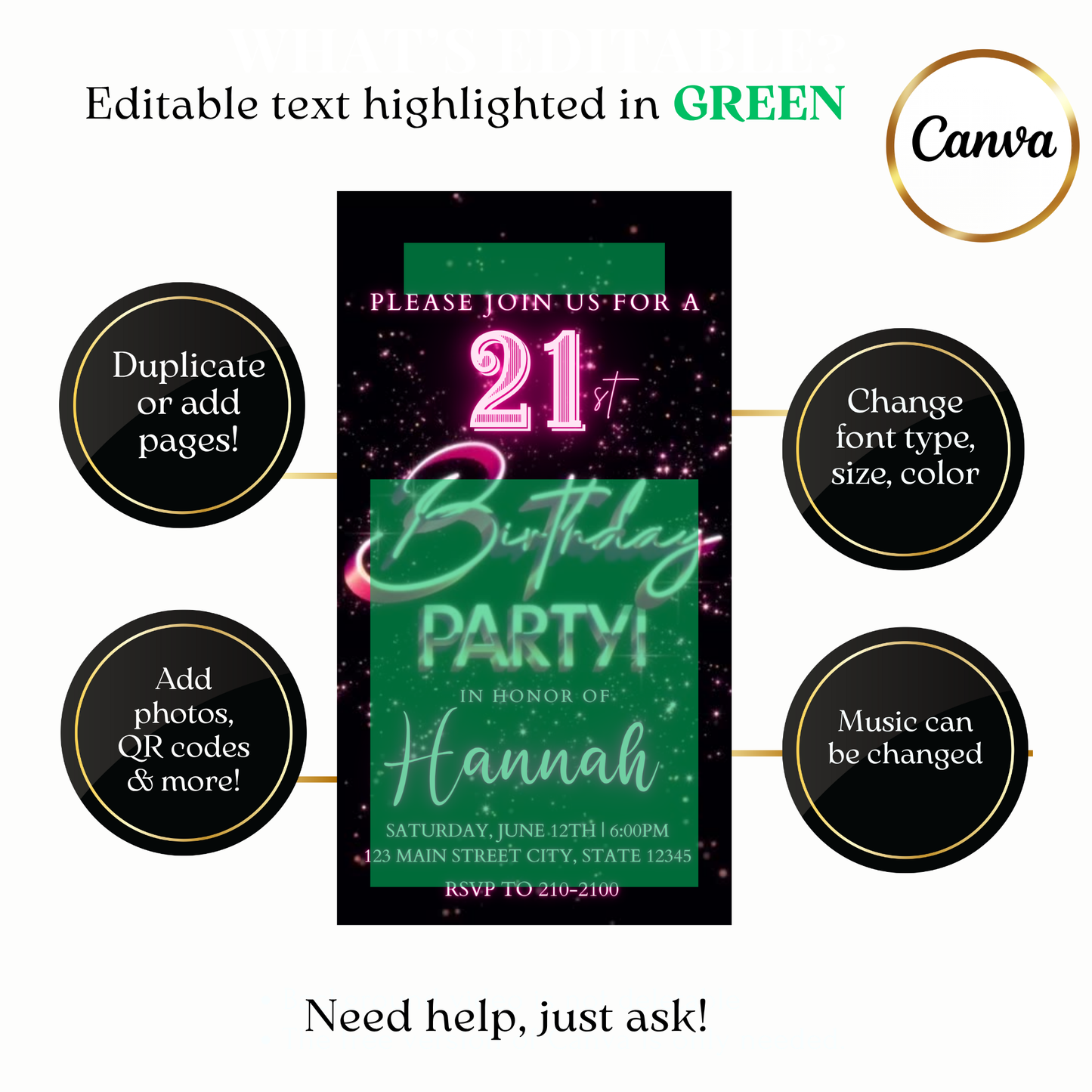 Twenty first birthday video invite customizable neon