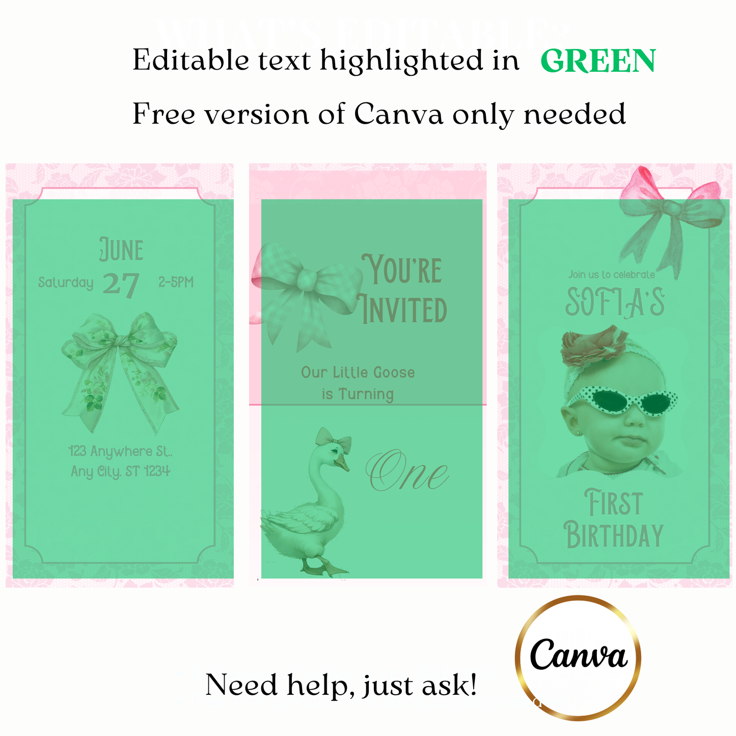 Baby first year party video invite customizable pink