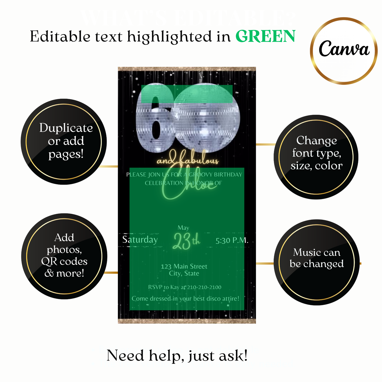 60th birthday disco party video invite editable