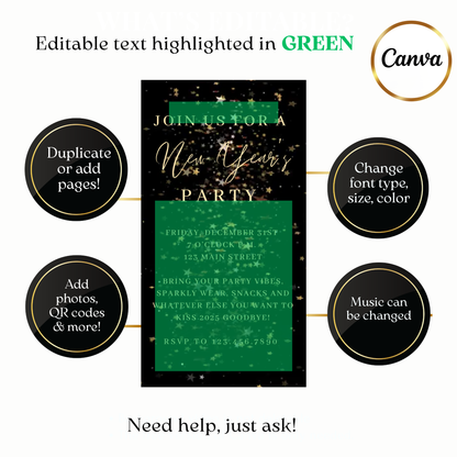 Custom gold star digital video invite for New Year