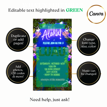 Animated Aloha Hawaiian Luau Video Invitation Evite