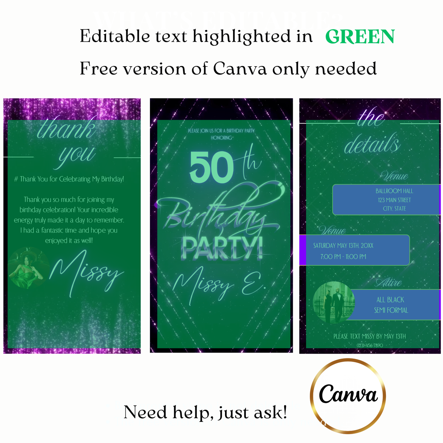 Digital neon glow milestone birthday party invite