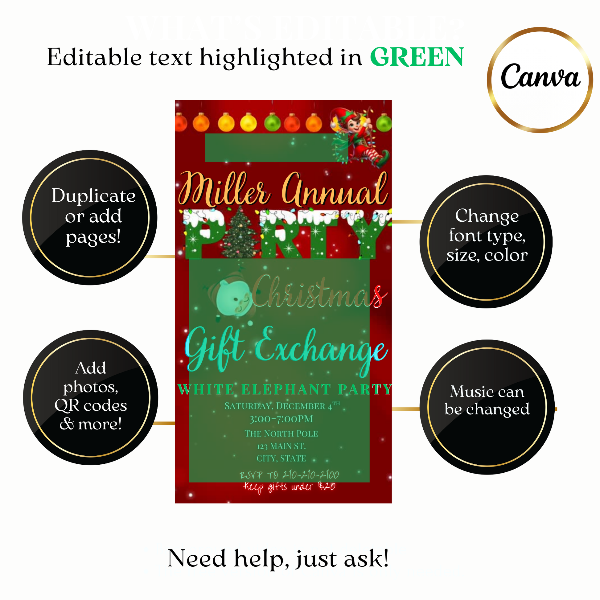 Animated elf party invitation in MP4 format with festive colors