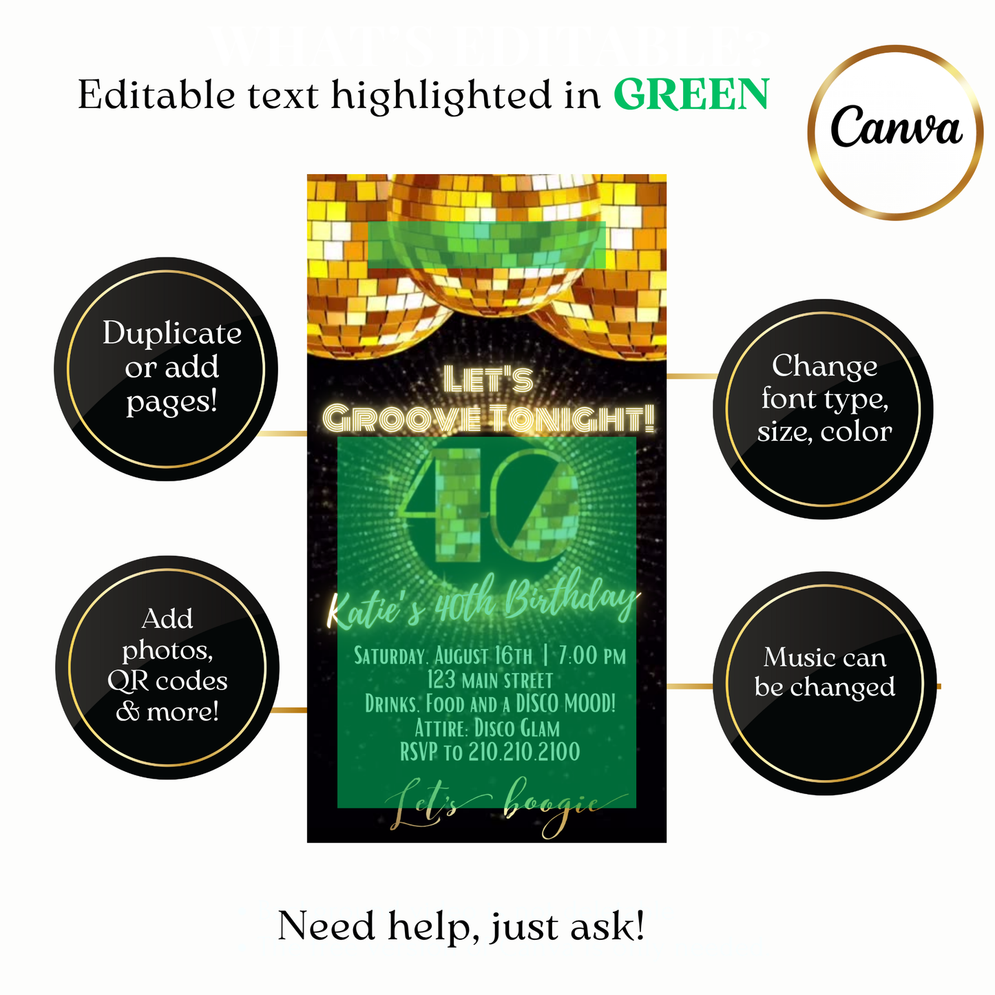 Animated Golden Groove Disco Video Invitation Evite (disco, glam, glitter)