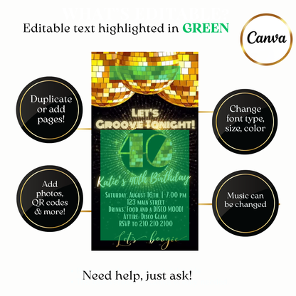 Animated Golden Groove Disco Video Invitation Evite (disco, glam, glitter)