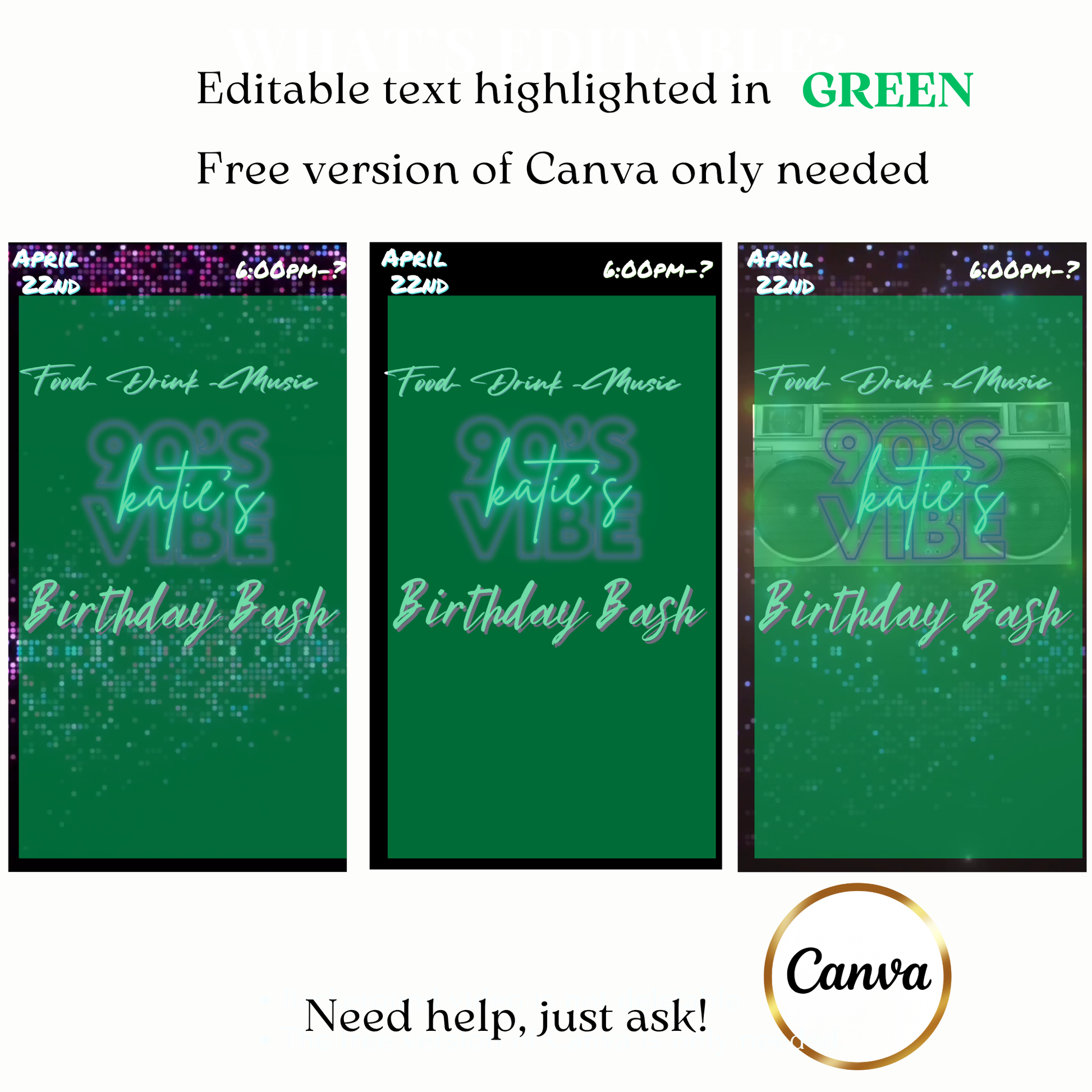 Throwback nineties video invite boombox graphics