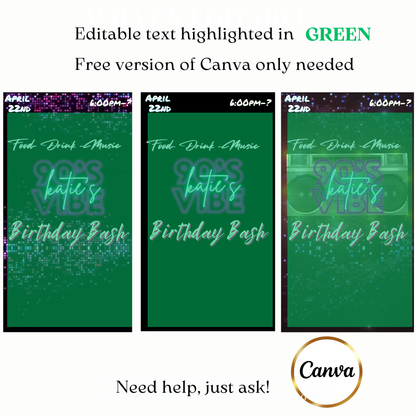 Throwback nineties video invite boombox graphics