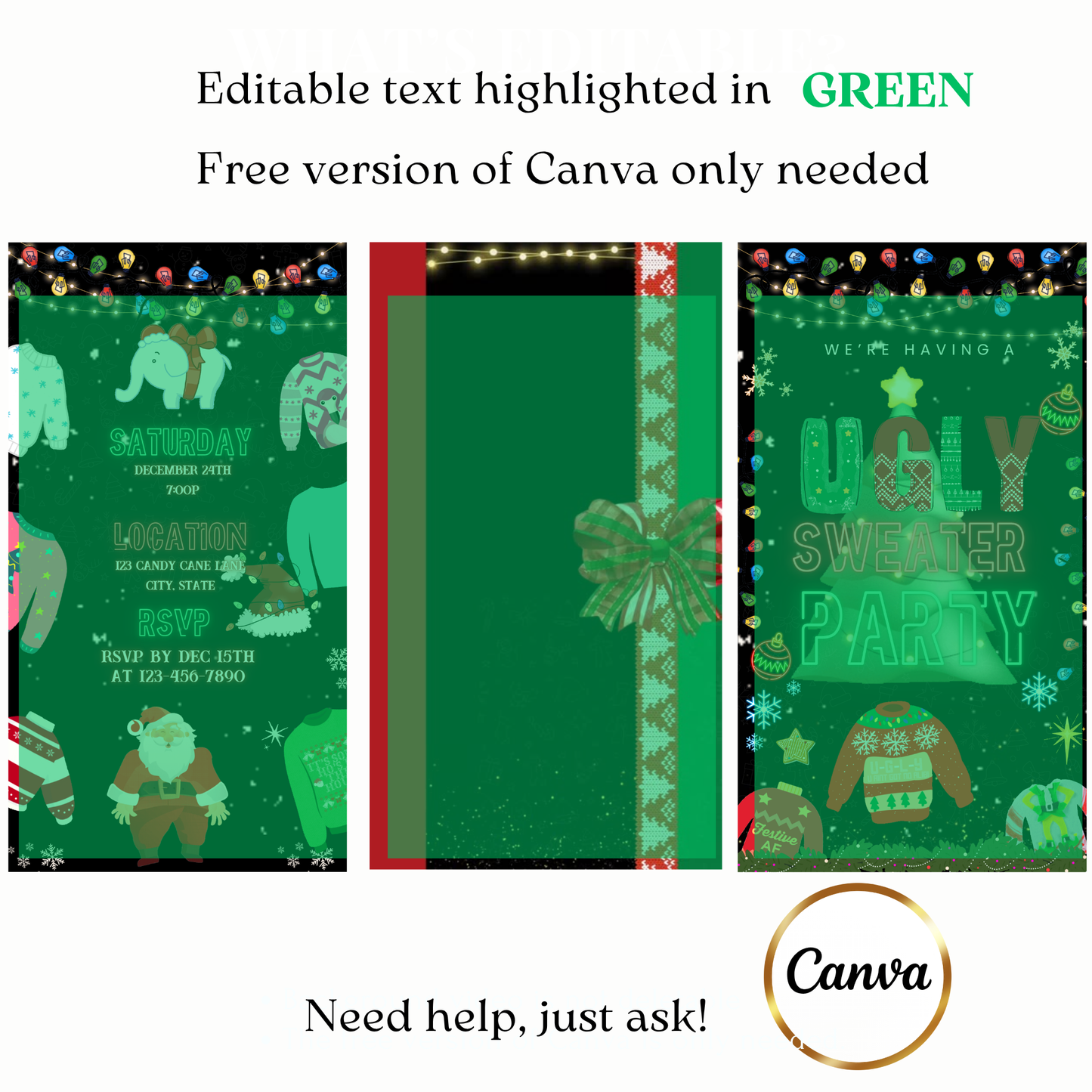 Digital holiday knit party video invite with lights