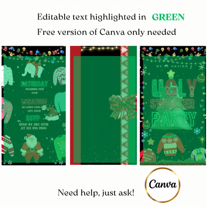 Digital holiday knit party video invite with lights