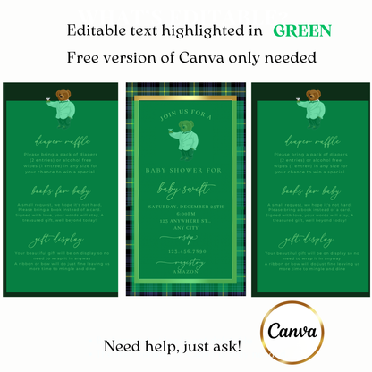 Custom tartan teddy bear baby shower video invite design