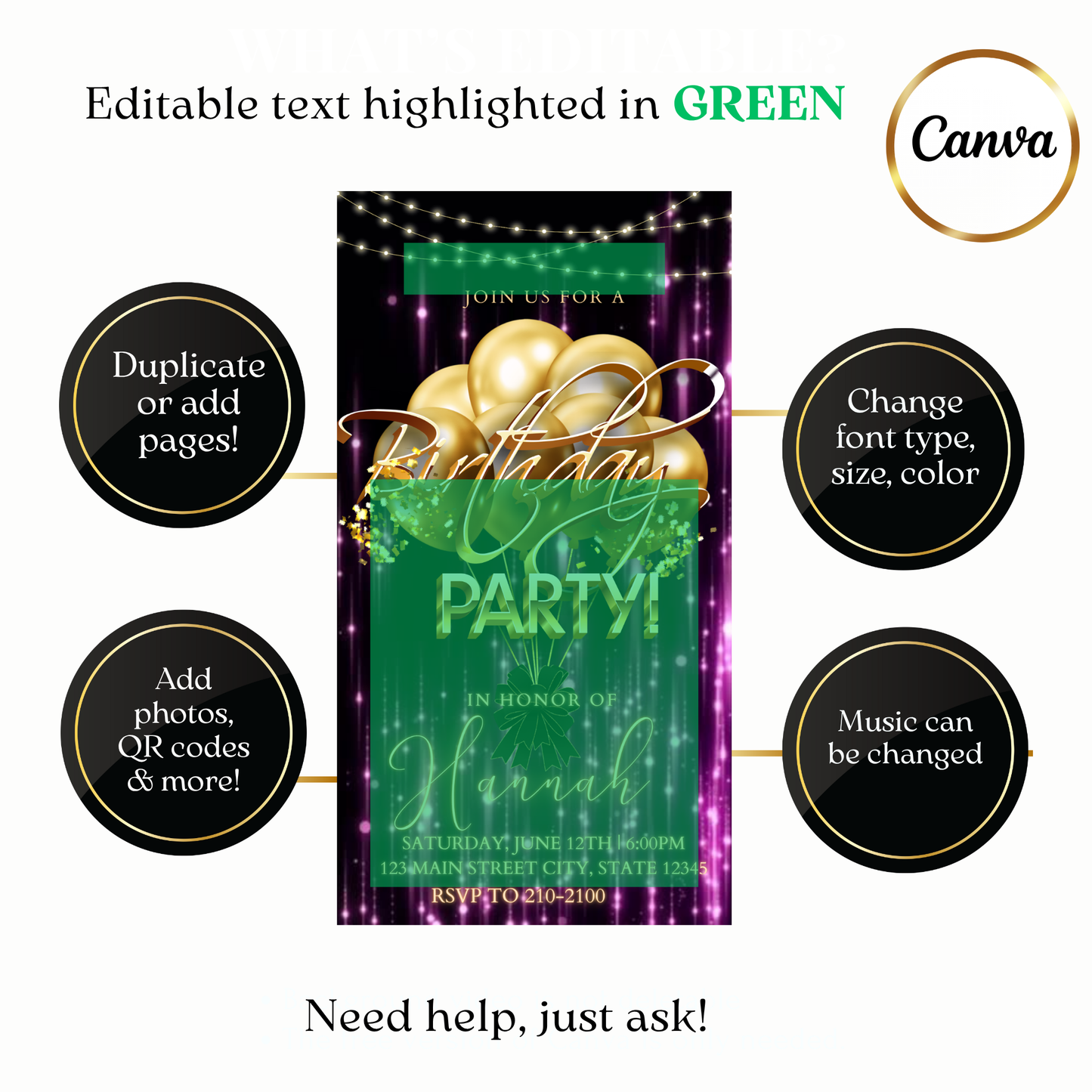 Animated Glam Purple and Gold Video Invitation Evite