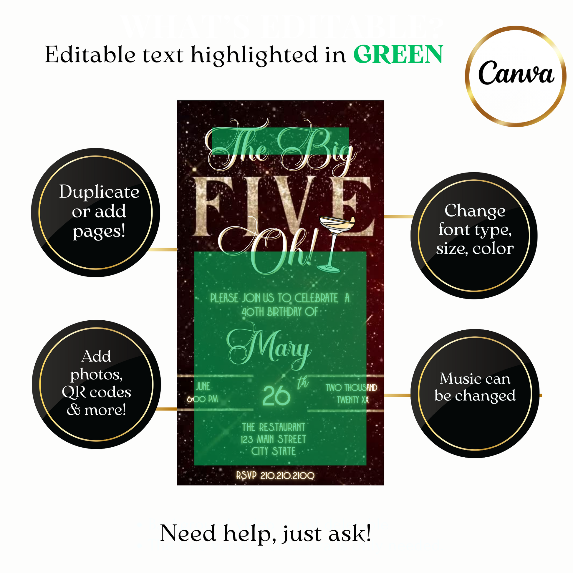 Animated Chic The Big Five-Oh 50th Birthday Video Invitation — Gold & Champagne Theme Evite