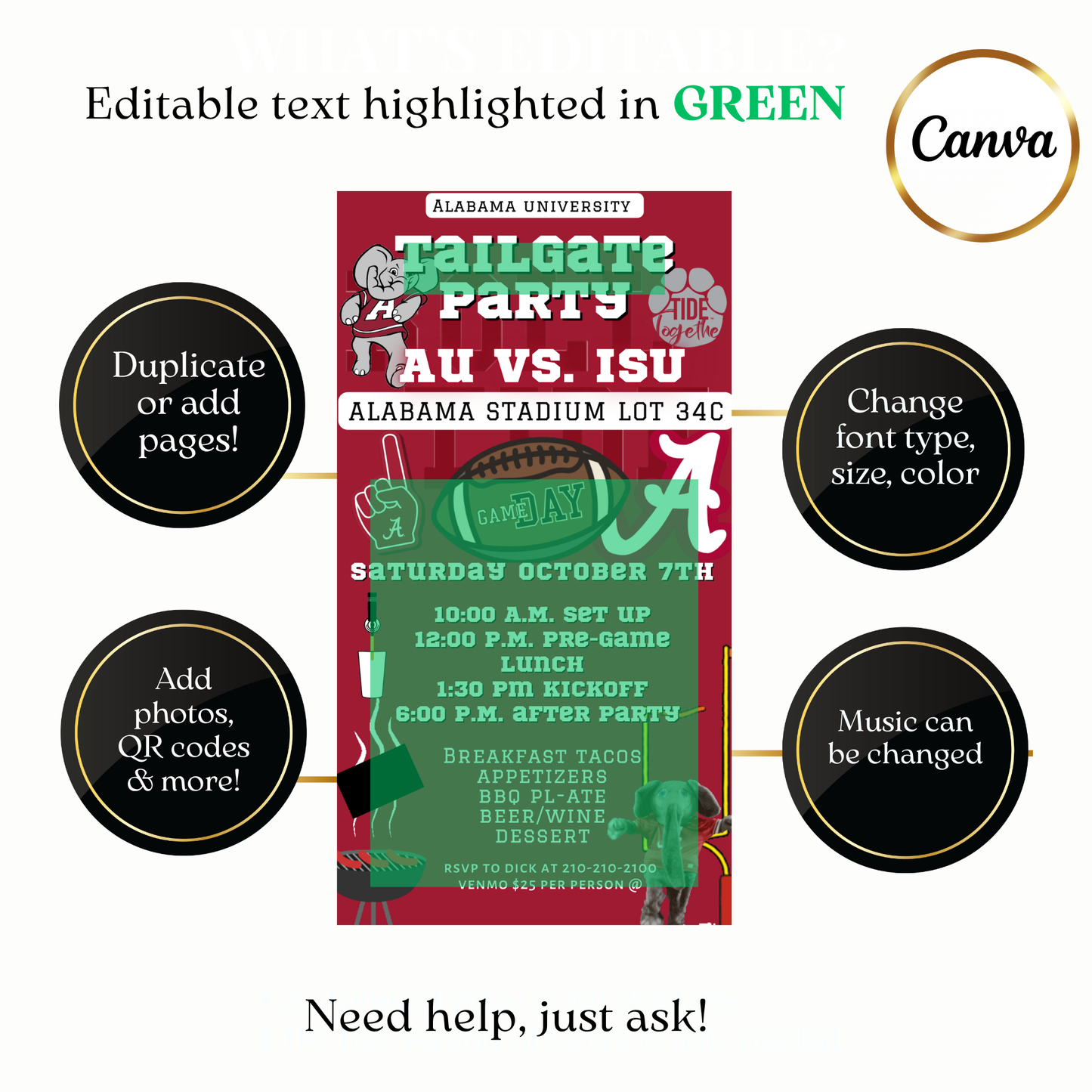 Crimson Tide game day video invite customizable