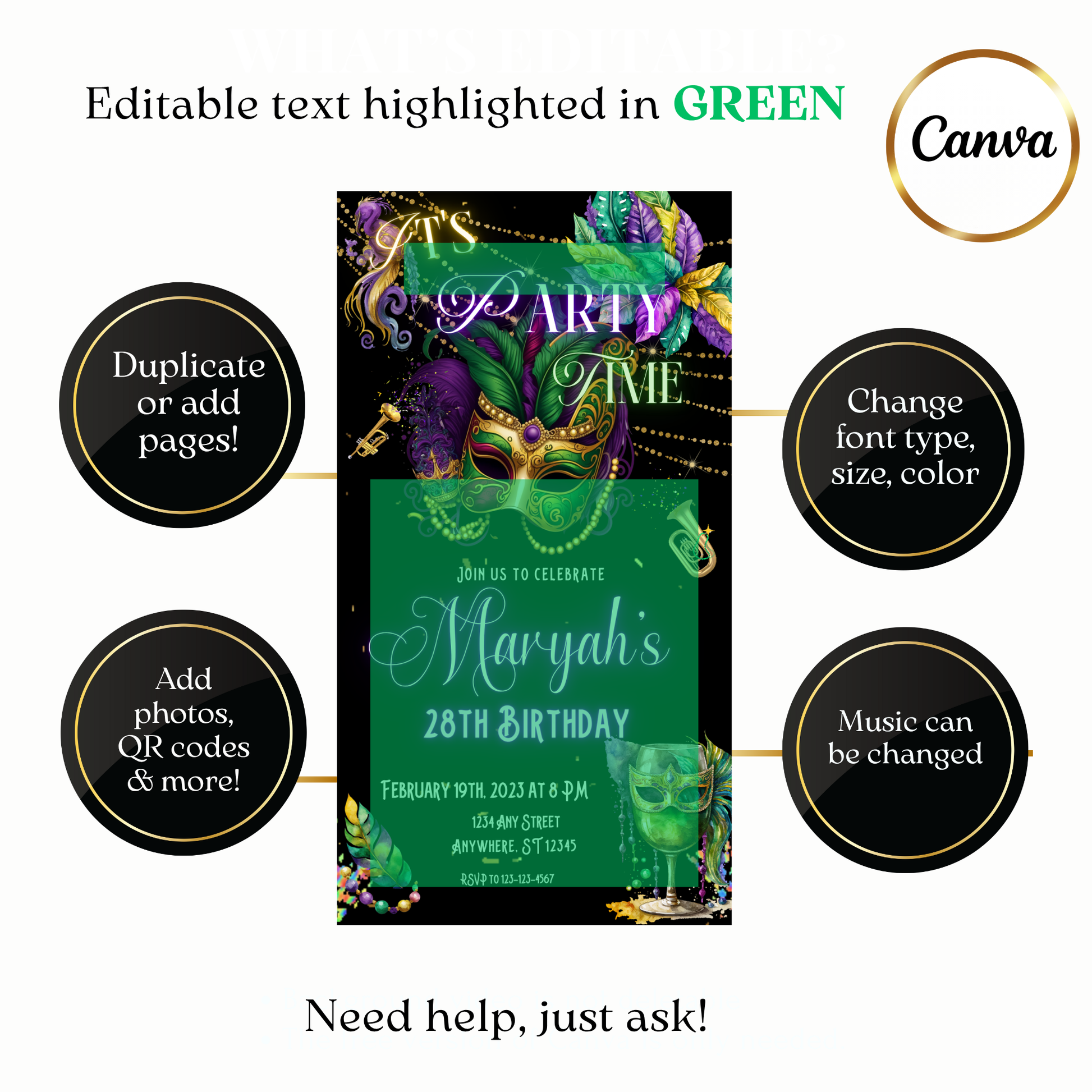 Animated Mardi Gras Mask Video Invitation Evite