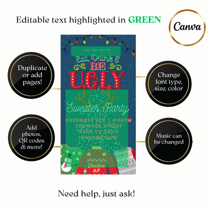 Animated Ugly Sweater video invite with playful holiday design