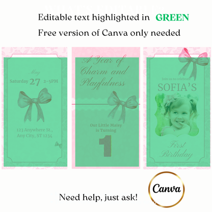 Digital pink elegant first birthday video invite