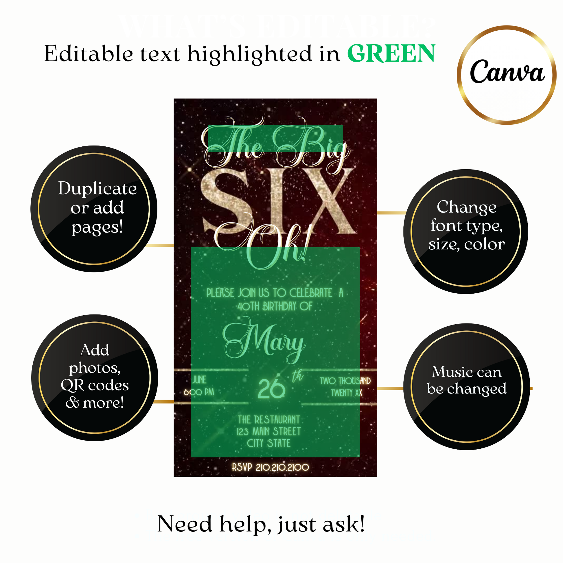 Animated Elegant Six-Oh Video Invite with Champagne Glass & Glam Vibes Evite