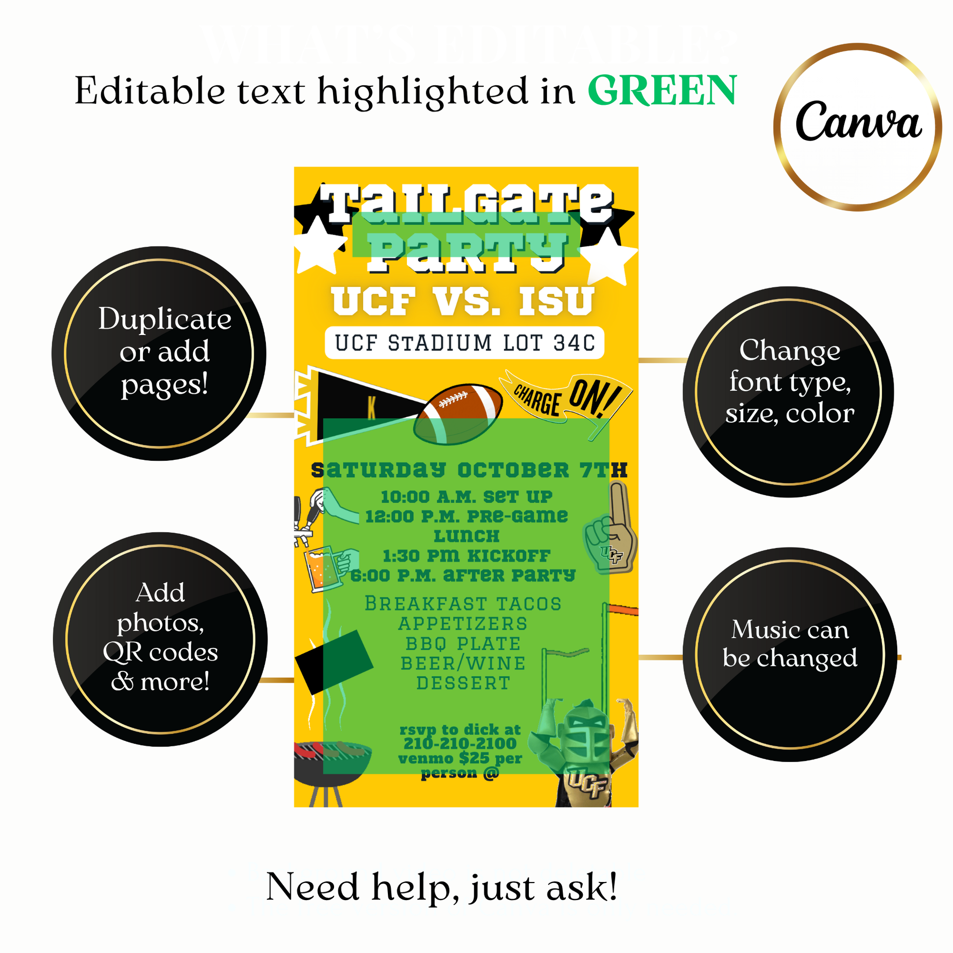 Digital UCF Knights football video invite editable