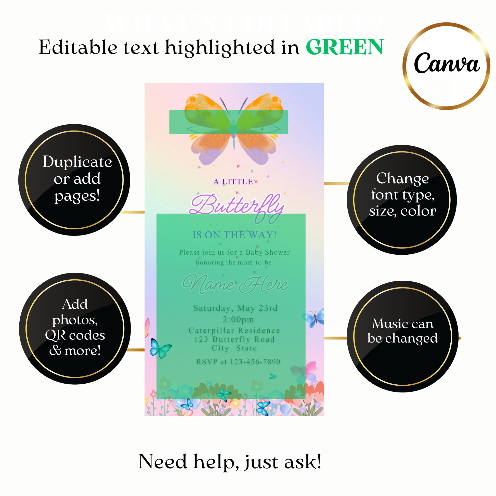 Butterfly digital video invitation shared on social media feed