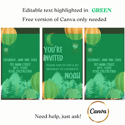 Digital adventure balloon party video invite online