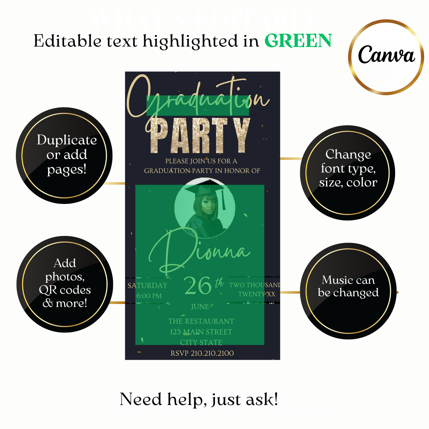 Animated graduation party video invitation with cap toss graphics