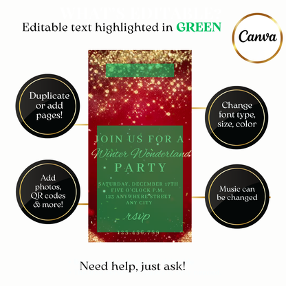 Custom glitter winter wonderland digital video invite design