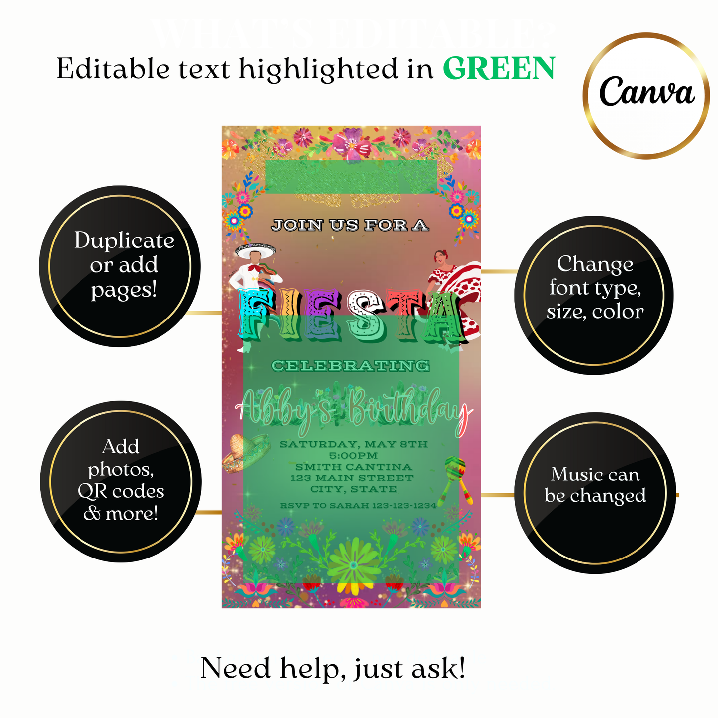 Mexican celebration video invite customizable colorful