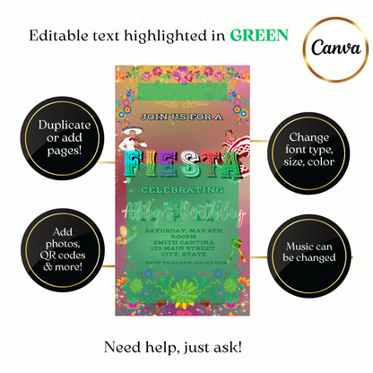 Mexican celebration video invite customizable colorful