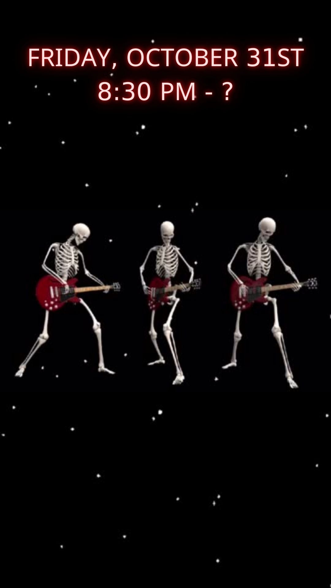 Editable neon skeleton halloween costume party party video invitation displayed on a mobile phone, featuring an animated vertical digital invite with music, created in Canva. This premium video invitation template is designed for sharing by text, email, and social media and works with an interactive RSVP website for easy guest response tracking.