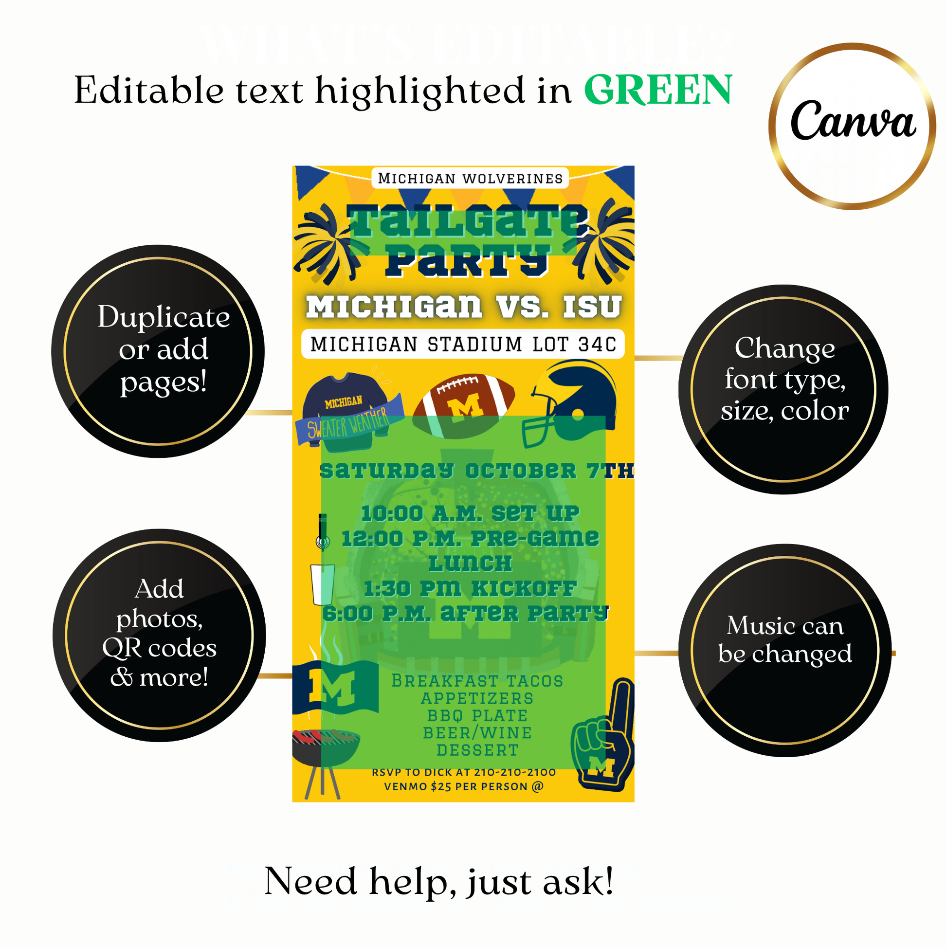 Wolverines football party video invite editable online