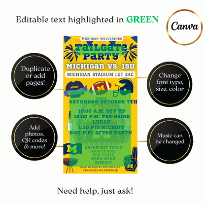 Wolverines football party video invite editable online