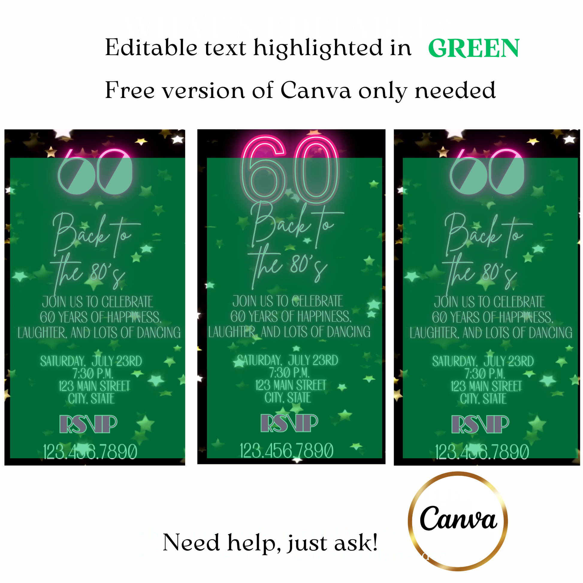 Animated Flashback 80s Neon Birthday Video Invite – 60 Years of Fun Celebration Evite