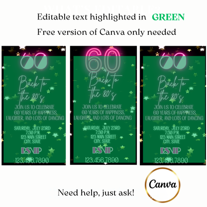 Animated Flashback 80s Neon Birthday Video Invite – 60 Years of Fun Celebration Evite