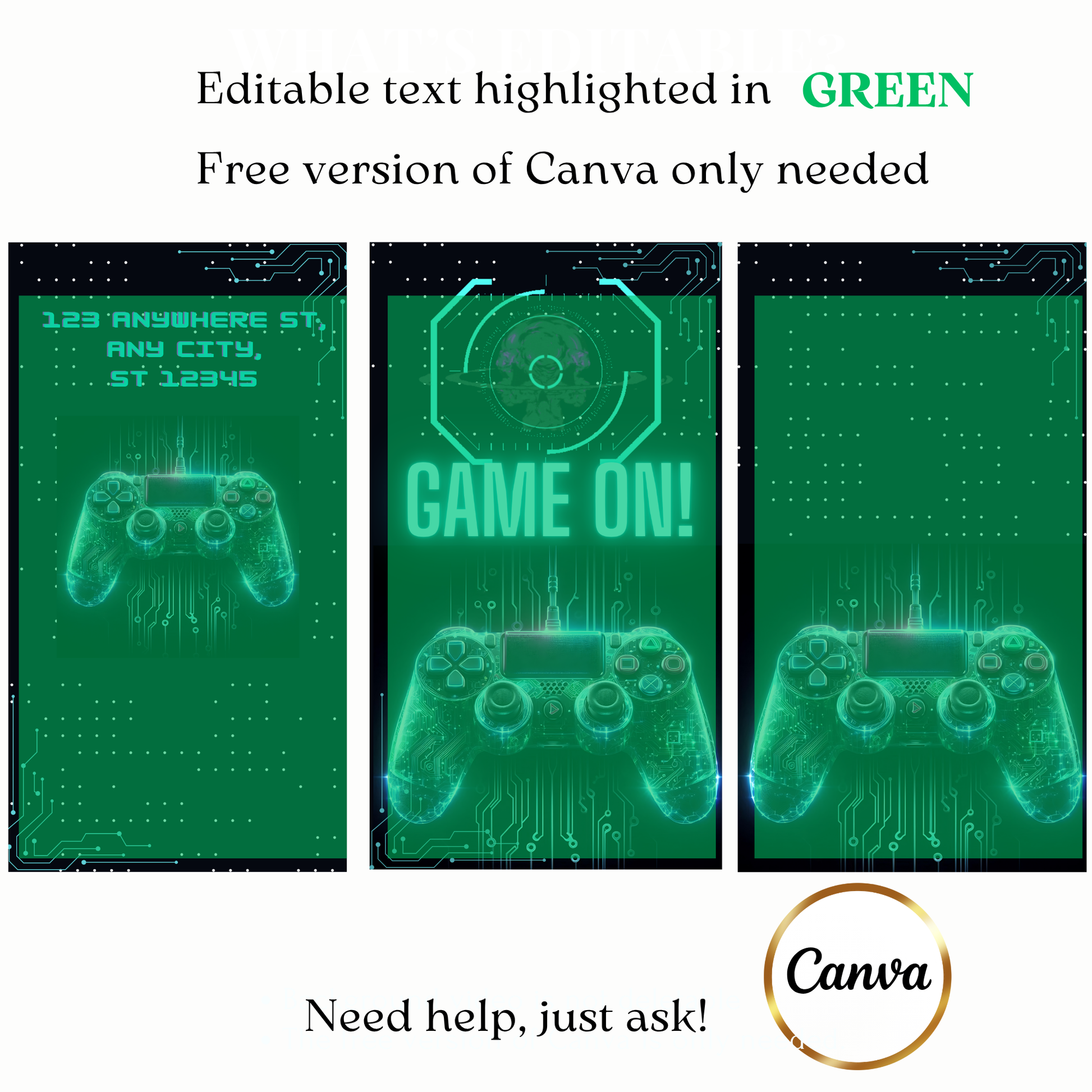 Digital gaming controller party video invite card