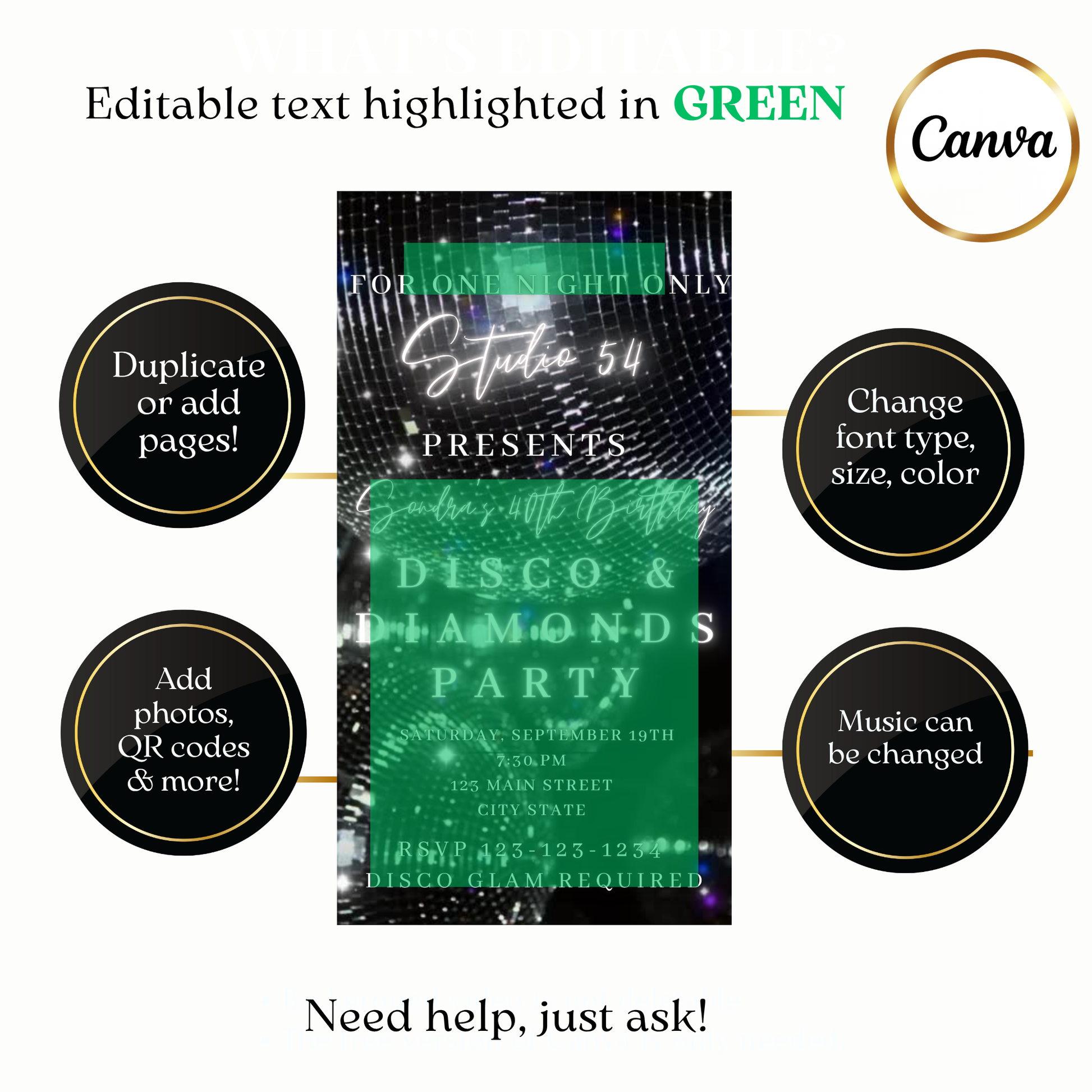 Animated Disco and Diamonds Studio 54 Glam Video Invitation Evite (disco, glam, glitter)