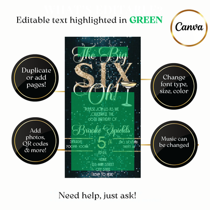 The Big Six Oh! Video Invitation | Digital 60th Milestone Invite | Editable Online Party Template