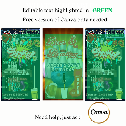 Digital bowling strike celebration video invite card