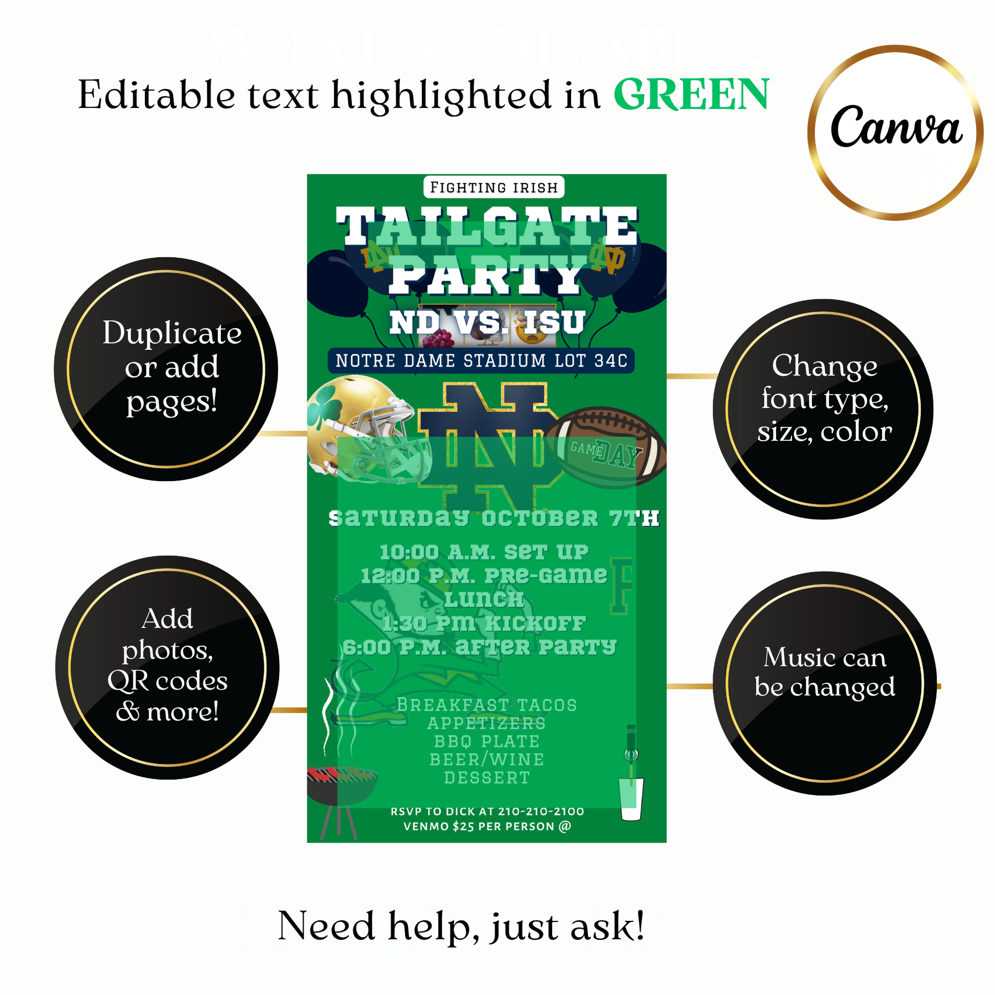 Fighting Irish football party video invite customizable