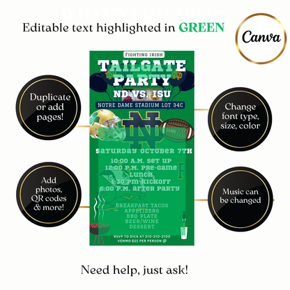 Fighting Irish football party video invite customizable