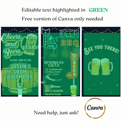 Animated Cheers and Beers 50th Birthday Video Invitation – Beer Themed Surprise Party Evite Evite