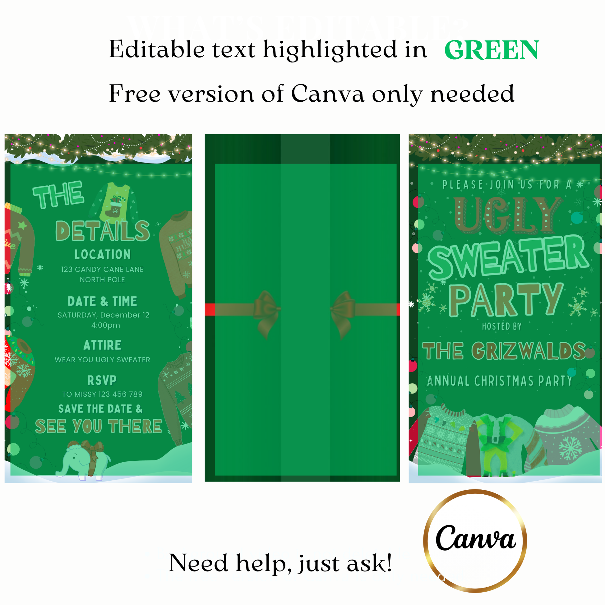 Digital holiday ugly sweater party video invite