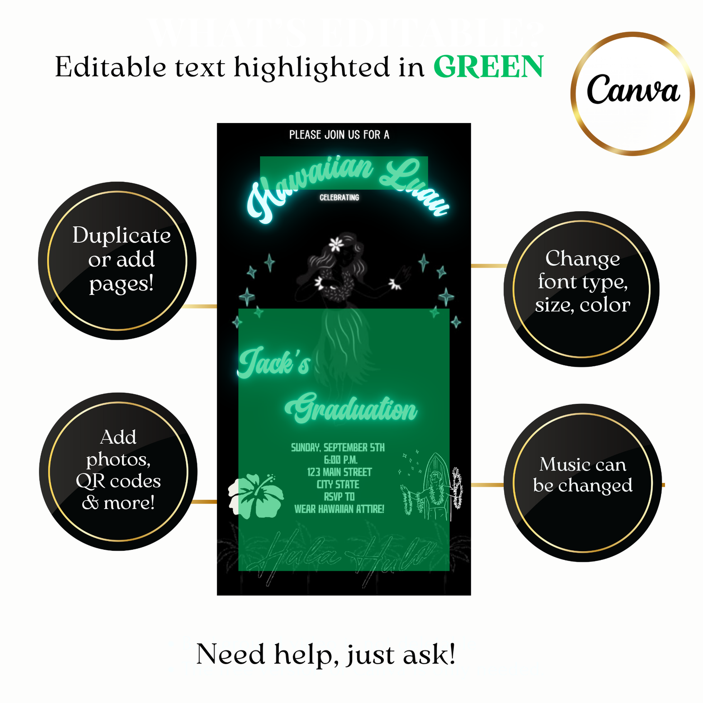 Animated Glow in the Dark Hawaiian Luau Video Invitation Evite