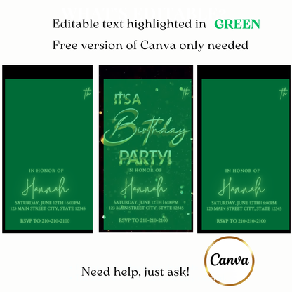 Birthday celebration video invite customizable gold