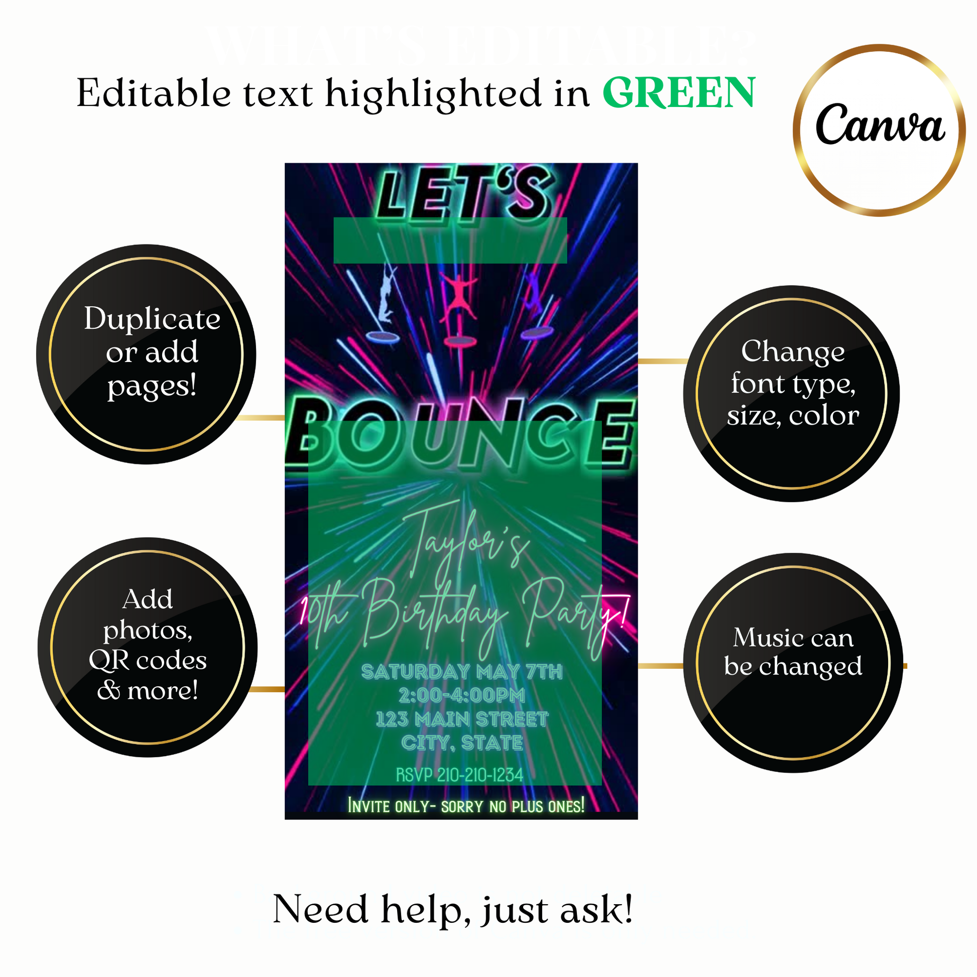 Animated bounce birthday invitation design for 10th birthday