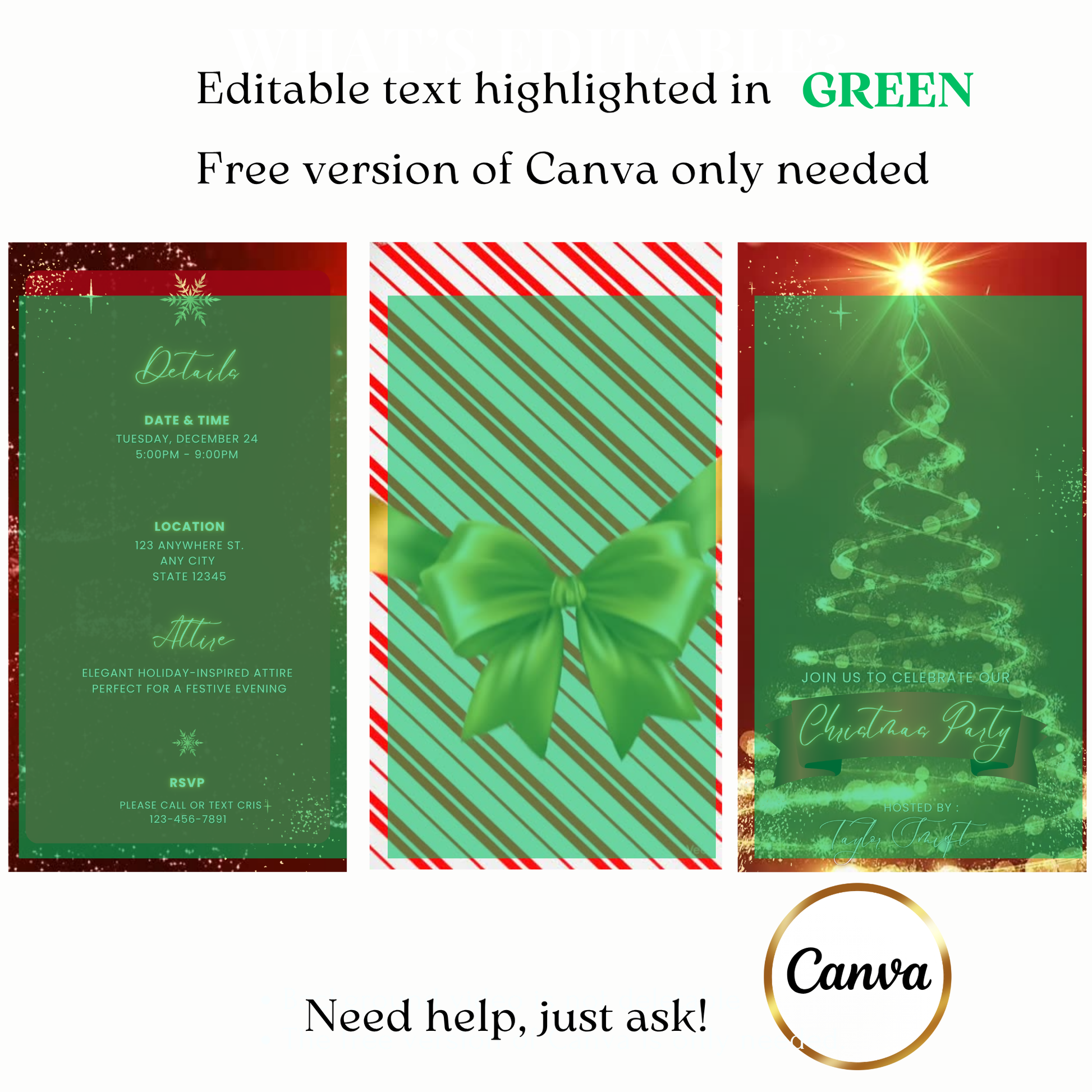Custom festive tree golden video invite design