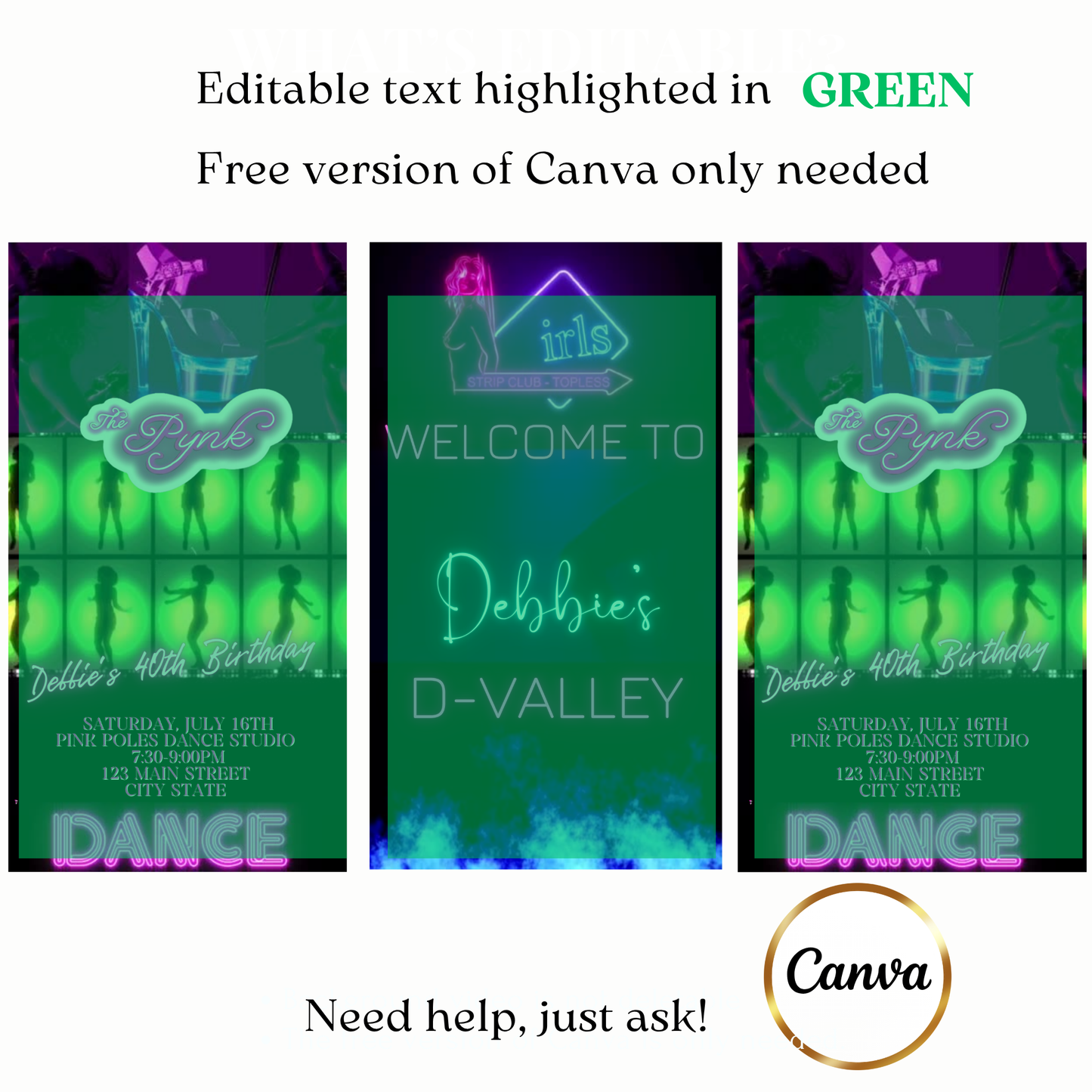 Animated Neon Strip Club Theme Birthday Video Invitation – P Valley Gentlemens Party Evite Evite