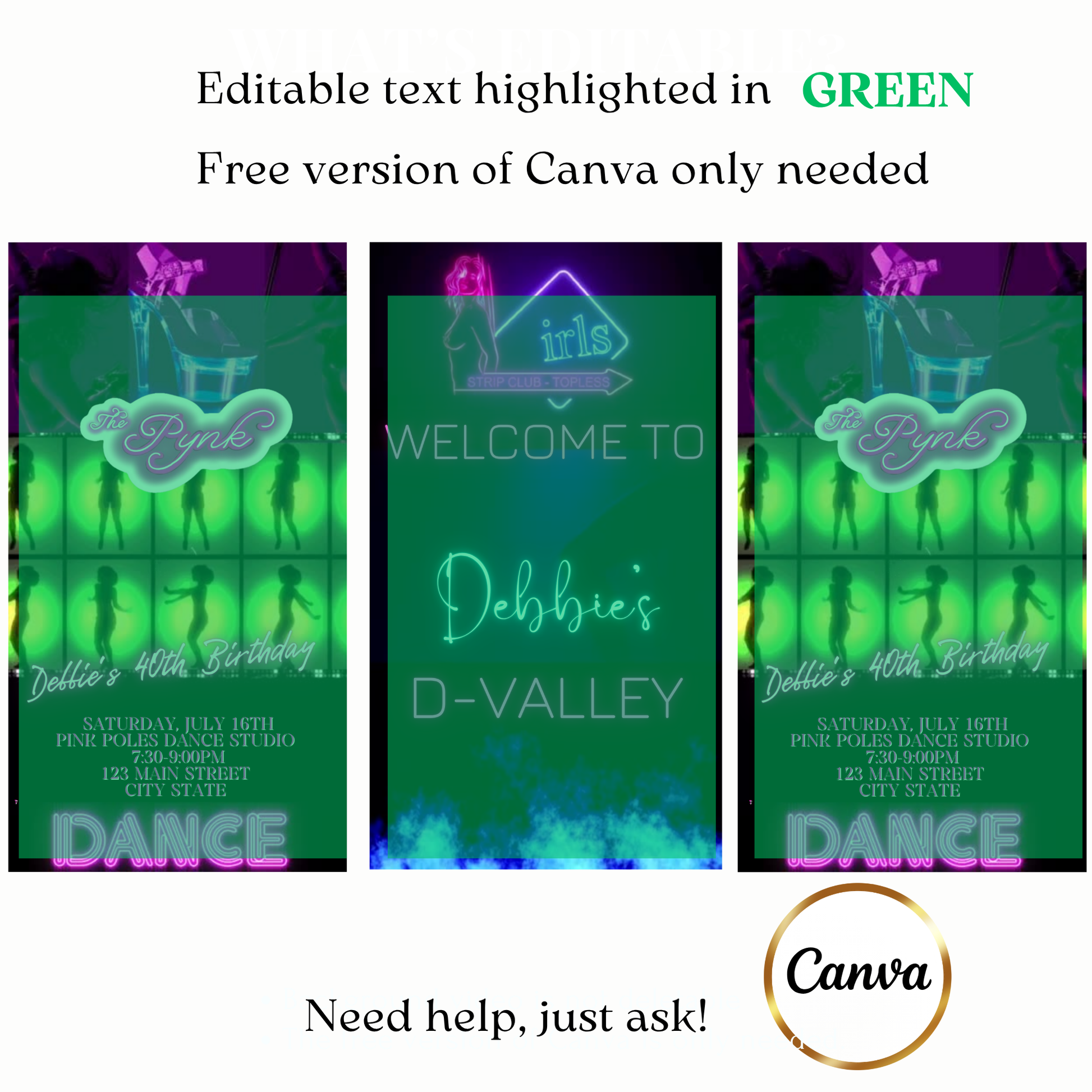 Animated Neon Strip Club Theme Birthday Video Invitation – P Valley Gentlemens Party Evite Evite